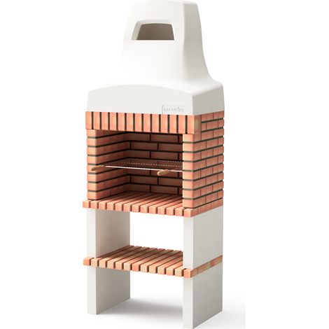 MOVELAR - Barbacoa de Obra Prefabricada de Leña y Carbón Modelo Nazca 70 (Blanco, Naranja - 86,5 x 58 x 240 cm) REF: M00494 - Cocina de Exterior Compacta para Jardín, Terraza o Patio (1/4)