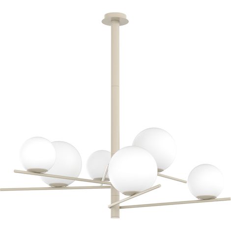 Lampadario Contemporaneo Boomerang Metallo Sabbia Vetro Bianco 6 Luci E27 (1/2)