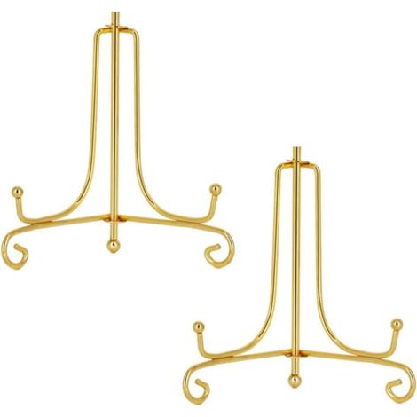 2 Pièces - Chevalet Porte-Assiette - Présentoir en Fer - Support Multifonction pour Cadres Photos et Décoration - Or - 10x10 cm