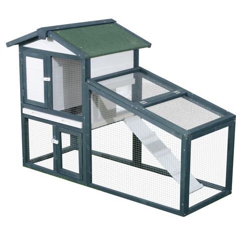 Clapier a lapins en bois 2 etages avec double porte 140 x 65 x 100 cm vert et blanc