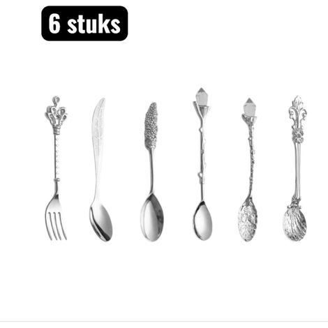 Lot de 6 cuillères en acier inoxydable style antique pour long drink glace confiture et café couleur argentée (1/5)