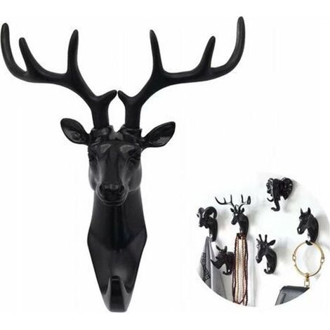 Filiyano-Patère murale en forme d'animal, porte-clés cerf, résine noire (1/2)