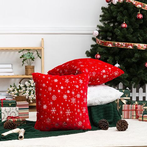 2 housses de coussin de Noël rouge, taies d'oreiller marquage à chaud de Noël et flocon de neige argenté 45x45 cm sans noyau d'oreiller, YMYNY (1/4)