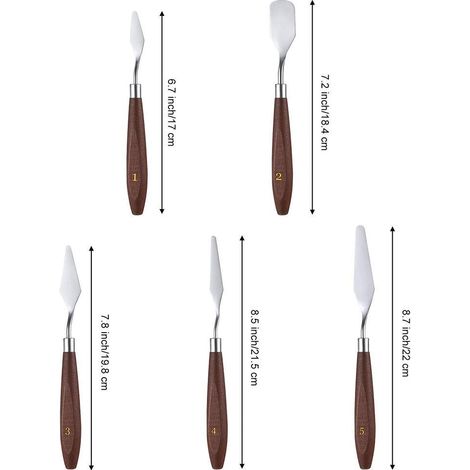Palette de peinture artiste 5 pièces, couteau à mélanger huile en acier inoxydable et bois, spatule à peindre set (1/5)