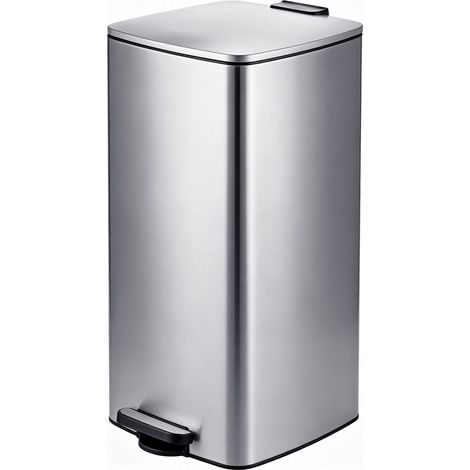 Relaxdays pattumiera, 60 L, cucina, secchio interno estraibile, a pedale, soft-close, acciaio inox, argento (1/5)