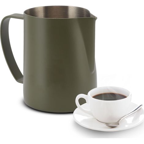Pichet mousseur à lait en acier inoxydable 304, embout bec de faucon, 600 ml, vert olive, idéal pour la maison et les cafés. (1/5)