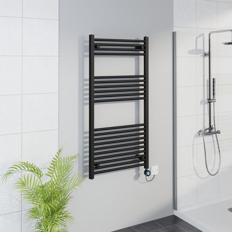 WiFi Thermostatic Straight Towel Rail Timer Black 1200x600mm (1/5)