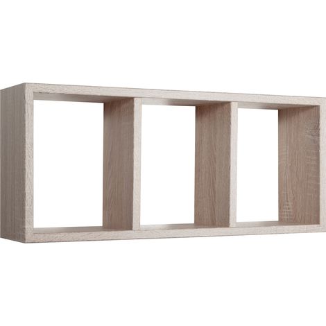 Mensola Rettangolare 3 Scomparti da Parete 70x30x15.5 cm in Fibra di Legno Tristano Rovere Sagerau (1/5)
