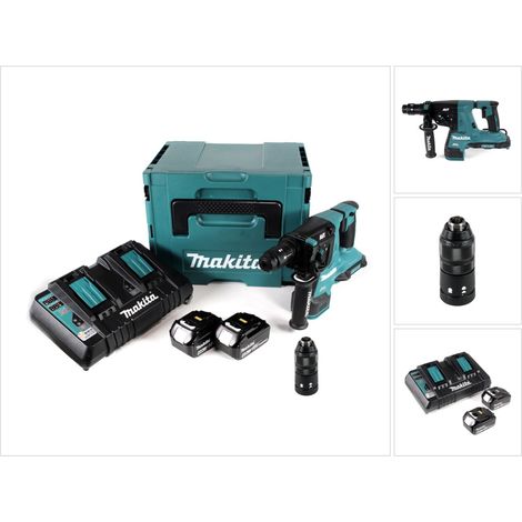 Makita DHR 281 PMJ Brushless Akku Bohrhammer 28 mm 2x 18 V für SDS-PLUS mit Schnellwechselfutter im Makpac + 2x 4,0 Ah Akku + Doppelladegerät (1/5)