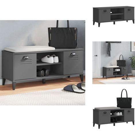 Banc à chaussures VIKEN gris anthracite bois massif de pin - Meuble Entrée - Banc Chaussure - Range Chaussures - Meuble Rangement - Rangement Chaussures (1/5)