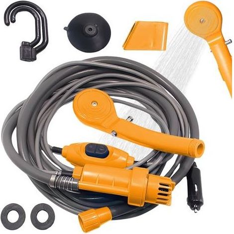 Tragbare 12V-Campingdusche mit Pumpe, mobiles Duschset mit Duschkopf und Schlauch, ideal für Campingausflüge. (1/5)