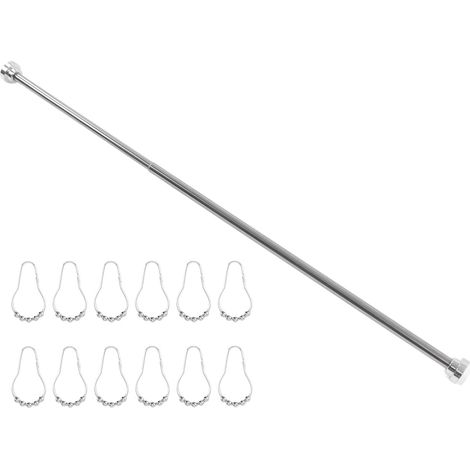 Adjustable Closet Curtain Rod, Spring Rod, Retractable Shower Curtain with 22mm Stainless Steel and 12 Hooks, Ideal for Bathroom, Wardrobe and Balcony, 85-130cm (1/5)