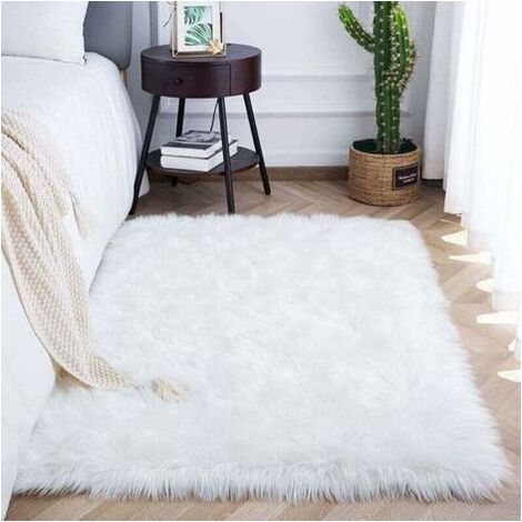 Tapis Faux en Peau de Mouton 60x90cm Imitation Toison Moquette Fluffy Soft Longhair Décoratif Coussin de Chaise Canapé Natte (Blanc, 60x90cm) (1/4)