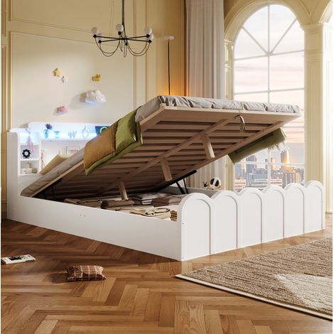 Cama dormitorio 140x200 con almacenaje USB y LED blanca HAVRYA (1/5)