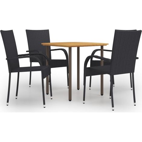 Ensemble à manger de jardin 5 pcs Résine tressée Noir