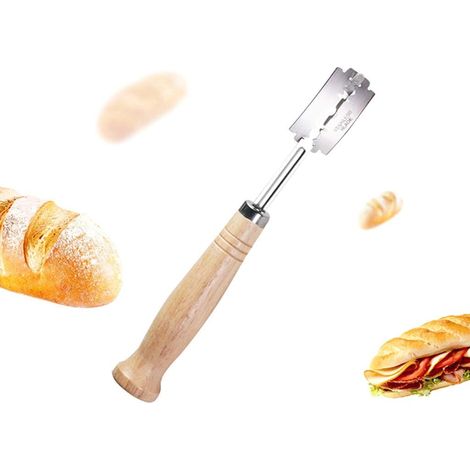 Lame À Pain - Poignée En Bois Naturel - Lame En Acier Inoxydable - 5 Lames Remplaçables - Étui En Cuir - Pour Pétrin Et Pâte À Pain - 1 Pièce (1/5)