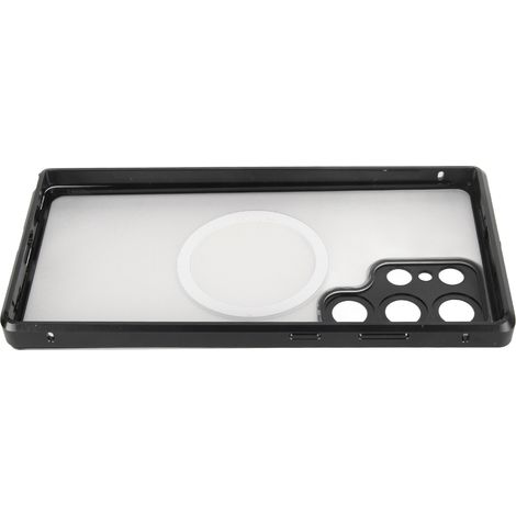 Étui magnétique pour S23 Ultra en métal transparent acrylique antichoc avec fermeture élastique, idéal pour les voyages et une utilisation quotidienne, noir. (1/5)