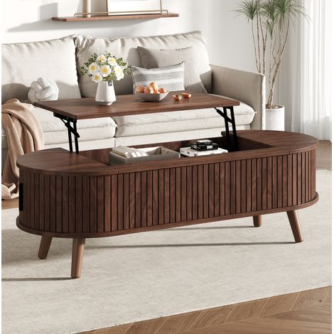 Table basse en MDF 120 x 50 x 39,5 cm, noyer, hauteur réglable jusqu’à 53,5 cm, avec rangement caché (1/5)