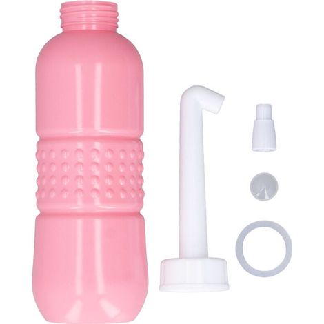 Bidon de toilette portable 650ML pour hygiène intime, spray nettoyant mains libre rose (1/5)