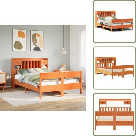 Letto con cassetti - vidaXL Letto Libreria senza Materasso Marrone Cera 160x200 cm in Pino - Letto con spazio portaoggetti