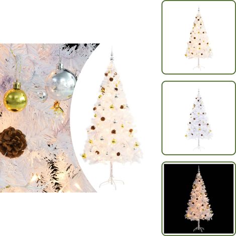 The Living Store Künstlicher Weihnachtsbaum mit Beleuchtung & Kugeln Weiß 180 cm - Künstlicher Weihnachtsbaum (1/5)