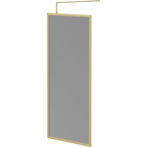 Colore 8mm Smoked Glass Brushed Brass 1950mm x 900mm Fully Framed Walk In Shower Screen including Wall Channel and Support Bar (1/5)