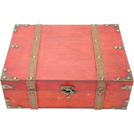 Rechteckige Vintage-Schatzkiste aus Holz, großes Fassungsvermögen, verstärkte Ecken, für Postkarten, Fotos und Schmuck, mittelgroß (1/5)
