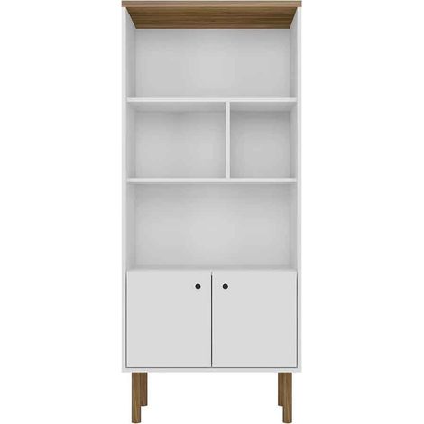 MOMMA HOME Estantería Librería con Estantes y Puertas. Blanco y Roble. Modelo Prica. Medidas: 160 X 68 X 36 cm (1/5)