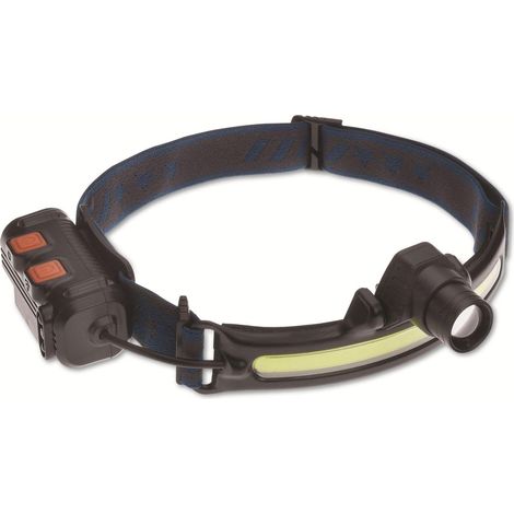 TFA Dostmann Linterna LED Lumatic Head 43.2038.01 recargable superbrillante linterna frontal para pesca, correr, manualidades, camping, a prueba de salpicaduras, color negro