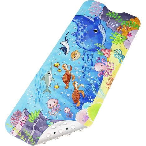 (Balene e tartarughe) Tappetino da bagno antiscivolo per bambini, 100 x 40 cm, tappetino da bagno antiscivolo, tappetino da doccia resistente con 200 ventose per E (1/5)