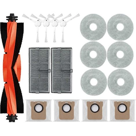 Ersatzteile für den Xiaomi Mijia M30S D103CN Saugroboter: Hauptbürste, HEPA-Filter, Reinigungstuch und Staubbeutel.