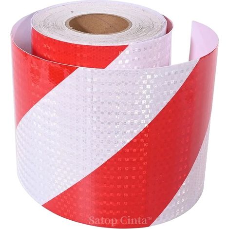 Cinta adhesiva reflectante, impermeable y de alta reflectividad, de color rojo y blanco, de 20 cm de largo. (1/2)