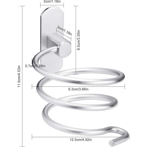 Porta asciugacapelli a parete, porta asciugacapelli in acciaio inox 304, accessori per il bagno (bianco) (A) (1/4)