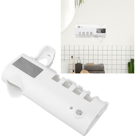 Antibakterieller, wandmontierter elektrischer Zahnbürstenhalter fürs Badezimmer, kein Bohren erforderlich, intelligenter Desinfektions-Zahnbürstenhalter, weiß mit Knöpfen. (1/5)