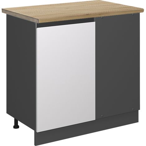 Eckunterschrank R-Line, Weiß, 86 cm, AP Eiche, Vicco