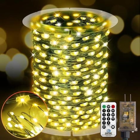 Guirlande lumineuse de Noël en fil de cuivre vert de 5 mètres, 50 LED, USB + télécommande, blanc chaud, effet étoilé. (1/5)