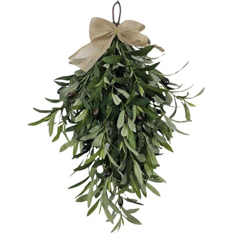 Guirlande d' artificielle, décoration suspendue avec nœud, 60 cm, couronne d' verte pour décoration de fenêtre et mur, parfaite pour l'intérieur et l'extérieur, et décoration de (1/5)