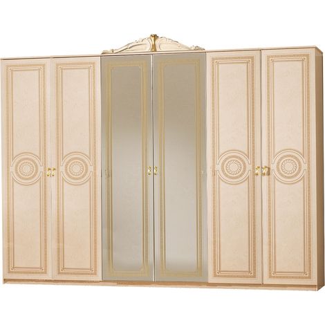 Armoire adulte 6 portes laqué beige Soraya 284cm (1/4)