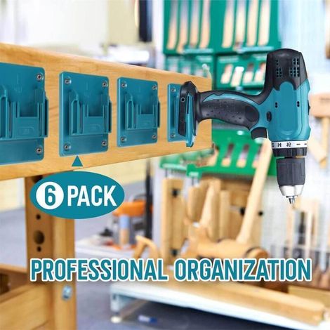 Set di 6 supporti per utensili da parete, con angolazione regolabile, compatibili con utensili Makita da 14-18 V, per un'organizzazione professionale in officina. (1/4)