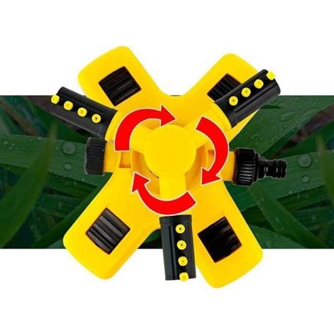 Automatischer Gartensprenger mit 360°-Drehung und einstellbarer Sprühweite für Rasenflächen. (1/5)