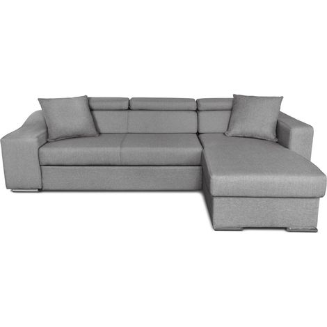 Canapé d'angle ELONA Convertible en tissu gris clair avec poufs de rangement à gauche (1/5)