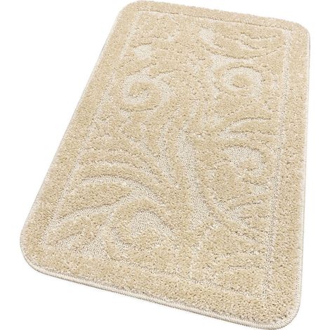 Tapis de Bain Tapis de Douche Doux Lavable Absorbant Baroque Damassé Crème - 50x80 Cm (1/4)