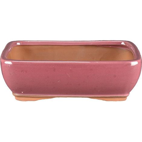 Vaso per bonsai rettangolare in gres smaltato rosa 23,5x17x6,5 cm - GA2