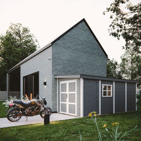 Garden house premium quality 11.47 m² - H231x248x530 cm - Construction of LP Smartside panels - Without floor and side wall - Timbela M940B (1/5)