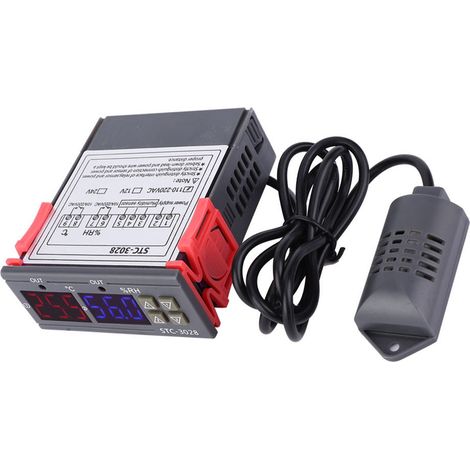 STC-3028 Dualer digitaler Temperatur- und Feuchtigkeitsregler (12 V/24 V/110 V/220 V) für Aquakultur und Brutanlagen, mit integriertem Sensor (1/5)