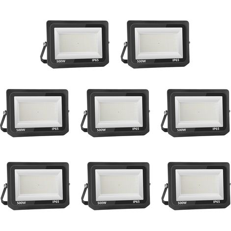 Lot de 8 Projecteur LED Exterieur 500W, Super Lumineux 50000LM Spot LED Extérieur 6000K Blanc Froid, IP66 Étanche Idéal Pour Patio, Terrasse, Cour, Jardin, Garage (1/5)