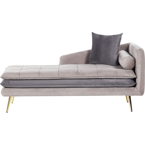 Chaise longue acolchado grueso sala de estar de terciopelo beige y gris Gonesse