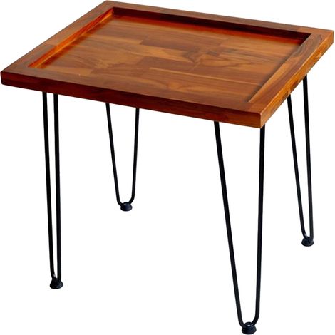 Table basse en acajou massif avec motif feuille et pieds en fer laqué, pour salon et jardin (1/5)