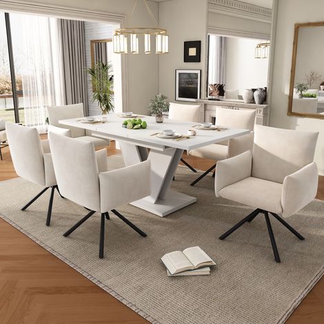 Ensemble table et chaises de salle à manger extensible 120/160 x 80 cm blanc HAVRYA (1/5)