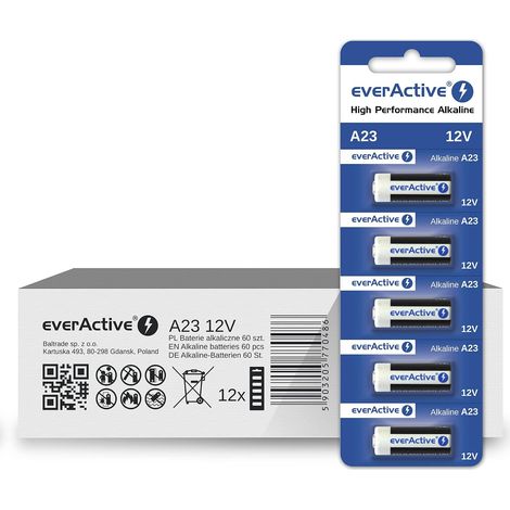 A23,12V 55mAh Piles Alcalines MN21 V23GA LR23A MS21 Lot de 60-12 Cartes Blister (1/5)
